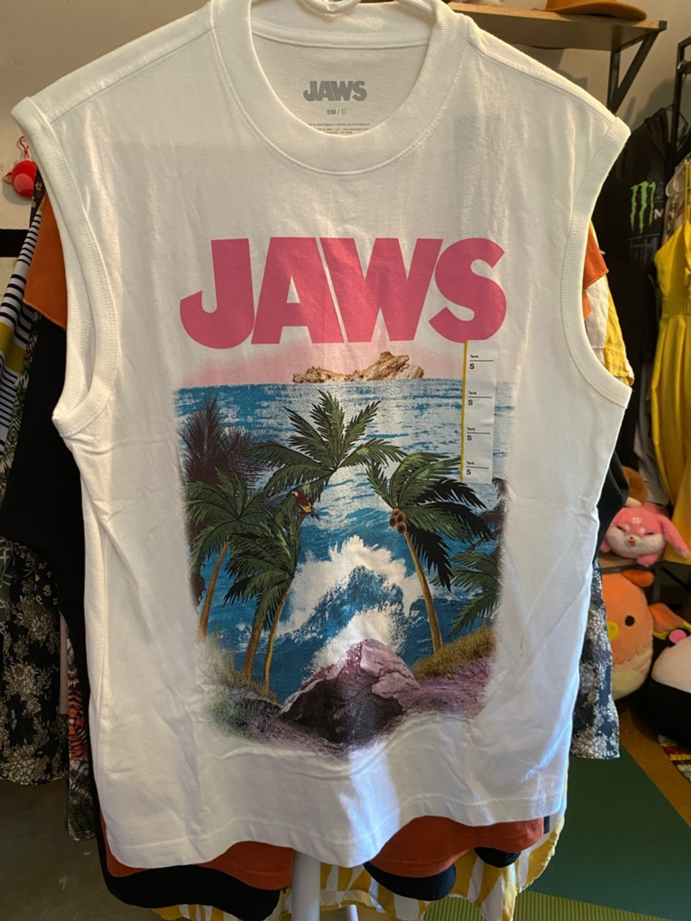 JAWS White Graphic Tank Top - Retro Surf Print